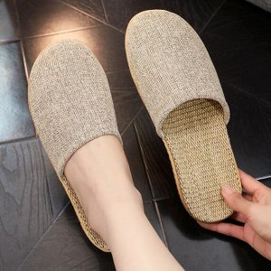 Льняные тапочки с закрытым носком с мягкой подошвой, кофе