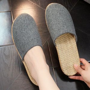 Льняные тапочки с закрытым носком с мягкой подошвой, серый