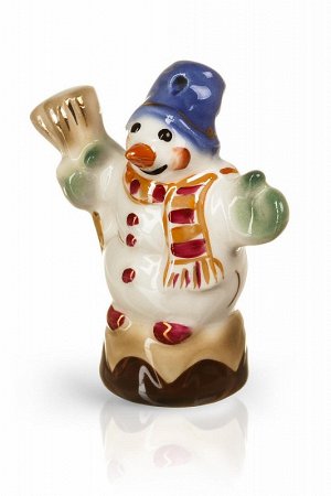 Фарфоровая елочная игрушка "Снеговик на конфетке"