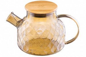 Чайник Crystal Glass 1 л с ситом и бамбуковой крышкой, золотистый