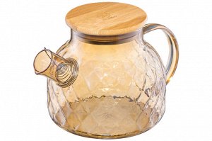 Чайник Crystal Glass 1 л с ситом и бамбуковой крышкой, золотистый