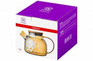 Чайник Crystal Glass 1 л с ситом и бамбуковой крышкой, золотистый