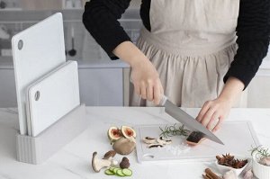 Набор разделочных досок 4шт. 26,5x7,8x35см, пластик, прямоуг., на подставке, цв.белый