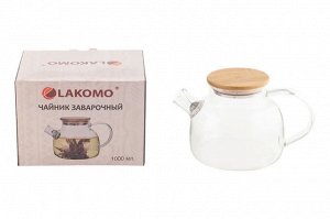 Чайник заварочный с бамбуковой крышкой 1000мл, в п.у.