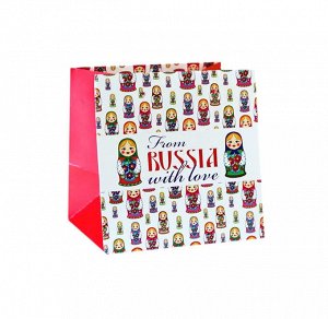 Пакет бумажный "Russia with love" 15х15х12см