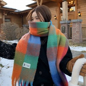 Шарф женский, теплый, клетчатый
