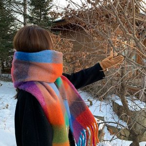 Шарф женский, теплый, клетчатый