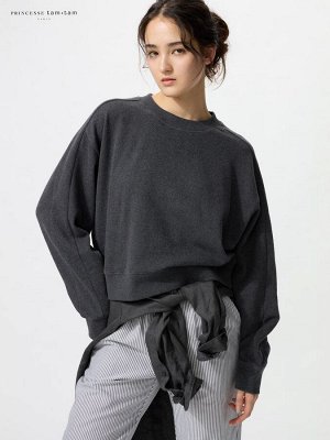 UNIQLO x Princesse Tam Tam - хлопковый свитшот в мелкий рубчик - 08 DARKGRAY