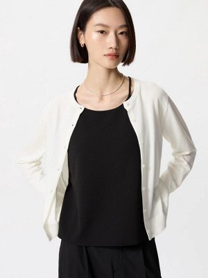 UNIQLO - женский кардиган с круглым вырезом и защитой от UV-лучей - 01 OFFWHITE