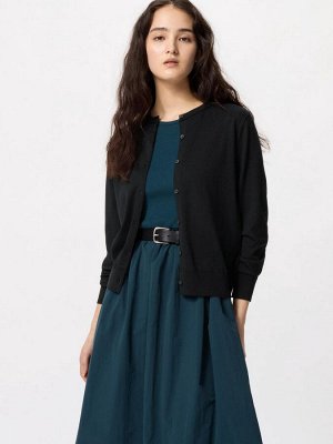 UNIQLO - женский кардиган с круглым вырезом и защитой от UV-лучей - 09 BLACK