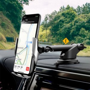 Автомобильный держатель HOCO S14 Surpass, зажимной с беспроводной зарядкой, 15W, на воздуховод/приборная панель/лобовое стекло, черный+серебрянный