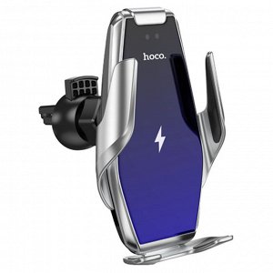 Автомобильный держатель HOCO S14 Surpass, зажимной с беспроводной зарядкой, 15W, на воздуховод/приборная панель/лобовое стекло, черный+серебрянный