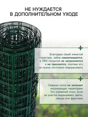 Сетка сварная с ПВХ покрытием 0,5 х 10 м, ячейка 50 х 50 мм, d=1 мм, металл, "Greengo"