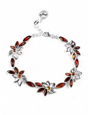 Роскошный браслет из натурального балтийского янтаря тёмно-коньячного цвета «Черёмуха»