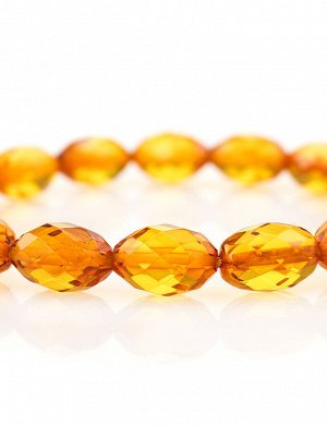 Красивый браслет из натурального золотисто-коньячного балтийского янтаря «Оливка алмазная», 6040204332