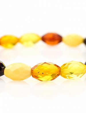 Яркий контрастный браслет из натурального балтийского янтаря четырёх цветов «Оливка алмазная разноцветная», 6040204333