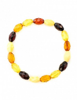 Яркий контрастный браслет из натурального балтийского янтаря четырёх цветов «Оливка алмазная разноцветная», 6040204333
