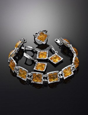 Серебряное кольцо «Авангард» со вставкой из натурального балтийского золотисто-лимонного янтаря, 6063204279