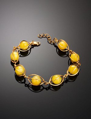 Красивый браслет из позолоченного серебра с натуральным янтарём медового цвета «Алжир», 912605208