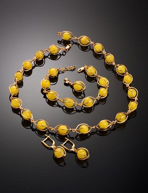 Яркие позолоченные серьги с натуральным медовым янтарём «Алжир», 910105164