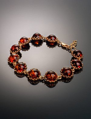 Нарядный позолоченный браслет с натуральным цельным янтарём «Бруния», 912605251