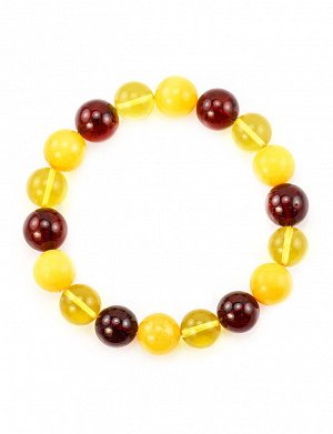 Браслет из натурального янтаря яркого вишневого, молочного и лимонного цветов «Шар», 5046208125