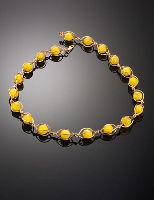 Нарядное ожерелье из позолоченного серебра с медовым янтарём «Алжир», 909907137