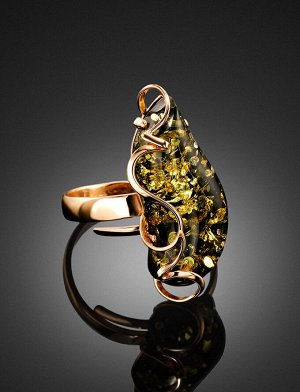 Роскошное золотое кольцо с зелёным янтарём «Риальто», 906209117