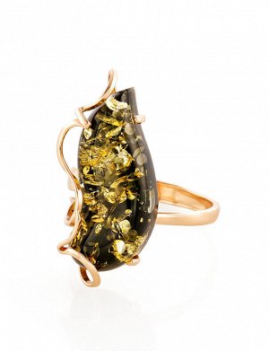 Роскошное золотое кольцо с зелёным янтарём «Риальто», 906209117