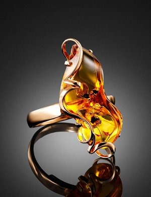 Нарядное золотое кольцо с натуральным балтийским янтарём «Риальто», 906209120