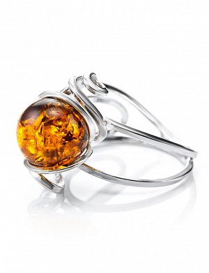 Изысканное кольцо из серебра и натурального балтийского коньячного янтаря «Валенсия», 606307072