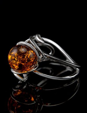 Изысканное кольцо из серебра и натурального балтийского коньячного янтаря «Валенсия», 606307072