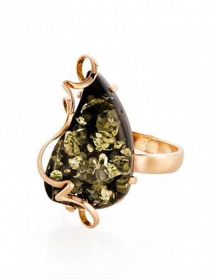 Красивое кольцо из золота и натурального янтаря зелёного цвета «Риальто», 906209131