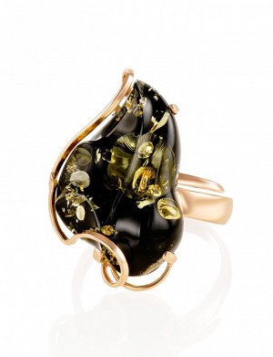 Очаровательное золотое кольцо с янтарём зелёного цвета «Риальто», 906209137