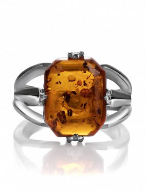 Серебряное кольцо с натуральным искрящимся коньячным янтарем «Марокко»