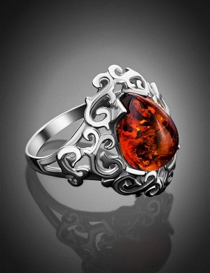 Изящное серебряное кольцо с натуральным балтийским коньячным янтарём «Луксор»