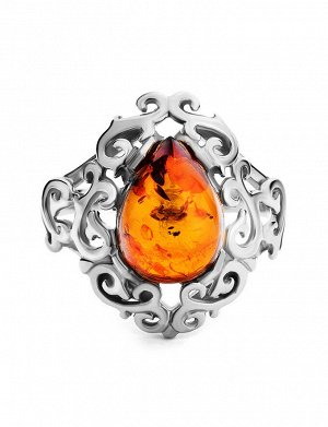 Изящное серебряное кольцо с натуральным балтийским коньячным янтарём «Луксор»