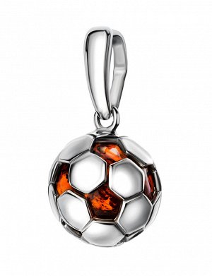 Стильная подвеска из серебра и янтаря в виде футбольного мяча «Лига», 801706099