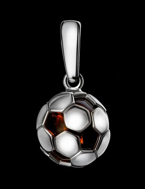 Стильная подвеска из серебра и янтаря в виде футбольного мяча «Лига», 801706099