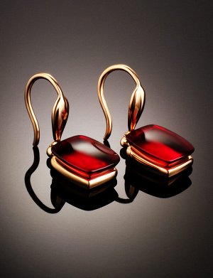 Небольшие лёгкие серьги из золота и красного янтаря «Сангрил», 906403170