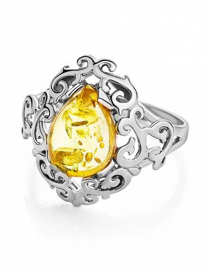Изысканное кольцо из серебра с натуральным балтийским лимонным янтарём «Луксор»