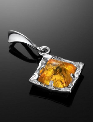 Элегантная серебряная подвеска с натуральным золотисто-лимонным янтарём «Авангард», 601704278