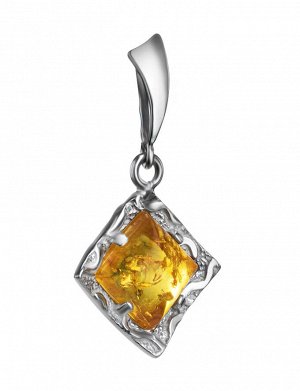 Элегантная серебряная подвеска с натуральным золотисто-лимонным янтарём «Авангард», 601704278