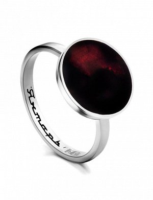 Яркое и лаконичное кольцо из серебра с натуральным вишнёвым янтарём «Монако» Янтарь®, 906301187
