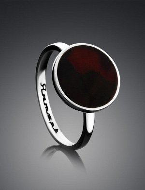 Яркое и лаконичное кольцо из серебра с натуральным вишнёвым янтарём «Монако» Янтарь®, 906301187