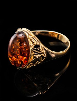 Элегантный женский перстень со вставкой из натурального балтийского коньячного янтаря «Кармен», 606208152