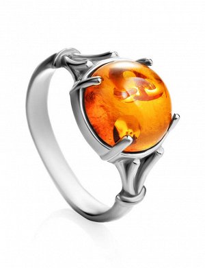 amberholl Легкое кольцо из натурального коньячного янтаря в серебре «Шанхай»
