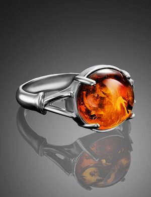 amberholl Легкое кольцо из натурального коньячного янтаря в серебре «Шанхай»