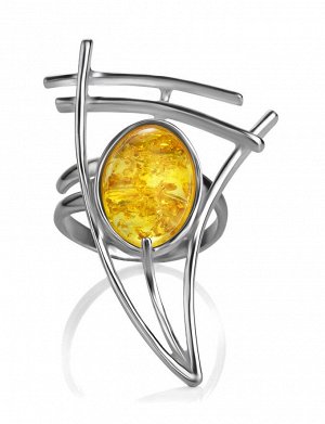Оригинальное серебряное кольцо «Парус», украшенное лимонным янтарём