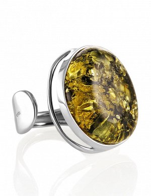 Стильное объёмное кольцо из серебра с натуральным искрящимся янтарём «Глянец», 906305616